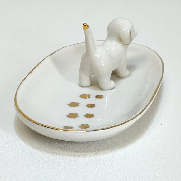 Porcelain Puppy Paw Prints Trinket Dish Gold Paint Trim Rings Coins Or Keys EUC - Picture 6 of 7